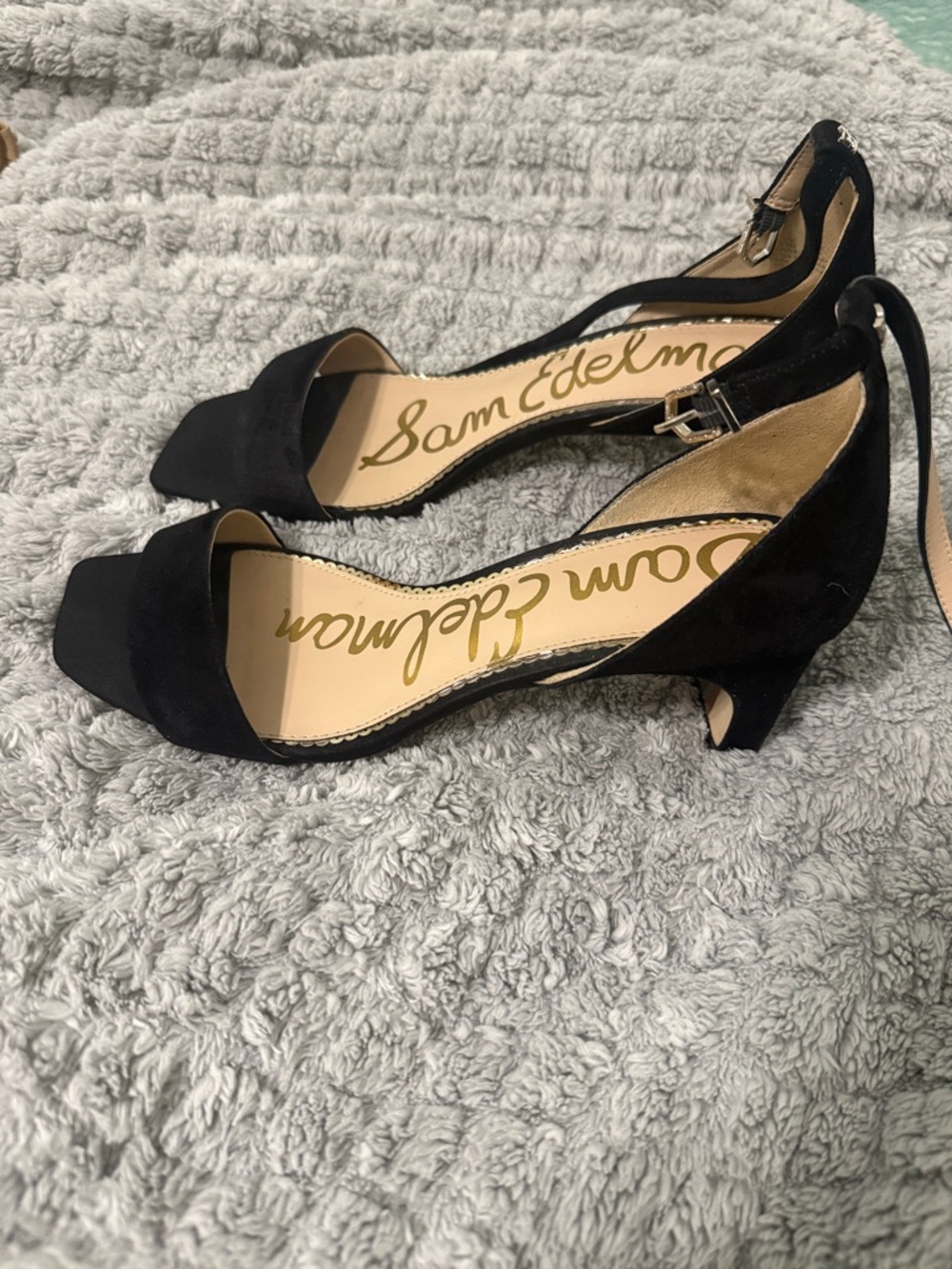 Sam Edelman Black Suede Open-Toe Kitten Heel Sandals